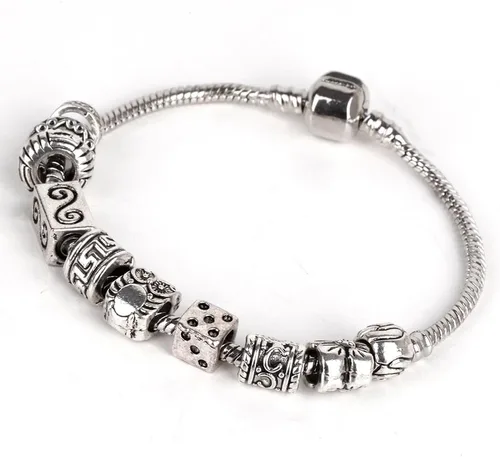 Vista 2 de RUBYCA Cuentas sueltas de color plata tibetana y 1 pulsera europea de 8.3 pulgadas