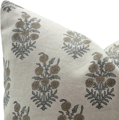Vista 3 de Funda de cojín cuadrada de lino puro con estampado de bloques a mano de 14 x 14 pulgadas, para sofá, sillón y cama, decoración de primavera y otoño