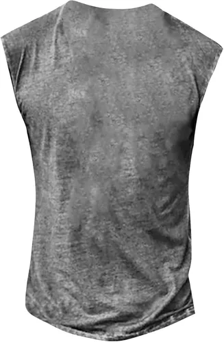 Vista 2 de Camiseta sin mangas con cuello en V para hombre, estilo Henley, desgastada, con estampado