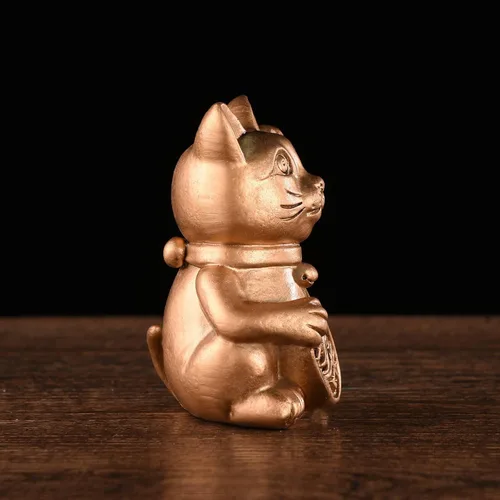 Vista 4 de BRABUD Estatua de gato de la suerte de Fengshui de resina que atrae riqueza adornos decoración de escritorio de oficina en casa 3.5 pulgadas (H)