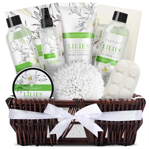 Vista 10 de BODY & EARTH Cestas de regalo de spa de lavanda para mujeres, regalos lujosos para mujeres, juegos de baño y cuerpo, 11 piezas, juegos de baño