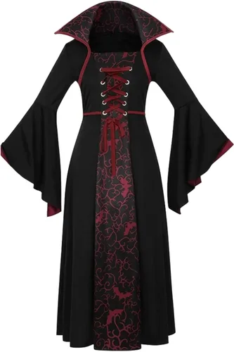 Vista 5 de Disfraz de vampiro para niñas, 6 piezas, disfraz real de Halloween A01 Rojo