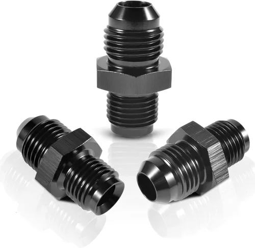 Vista 6 de Adaptador de ajuste de rosca con estriado invertido 6AN macho a 1/2 x 20 Aluminio negro recto Paquete de 2 PFCKE