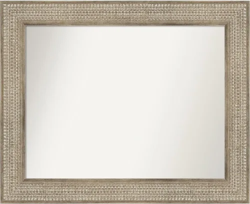 Vista 97 de Amanti Art Espejo de baño plateado para sobre fregadero, 26 x 26 pulgadas, espejo cuadrado de níquel pulido, marco de madera tradicional mediano, se