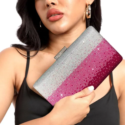Vista 3 de Boutique De FGG Elegantes bolsos de noche de cristal para mujer, caja de fiesta formal, embrague, boda, diamantes de imitación, bolso de novia