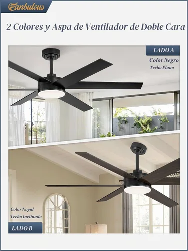 Vista 5 de Fanbulous Ventiladores de techo de 56 pulgadas con luces y control remoto, 6 aspas reversibles, regulables, 3000K-6000K ajustables, ventiladores