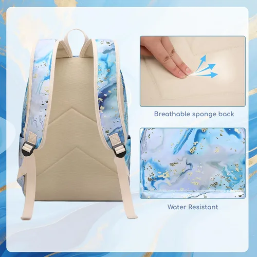 Vista 6 de BLUBOON Mochila escolar para niñas y adolescentes con lonchera y estuche para lápices compartimento para computadora portátil, mochila casual