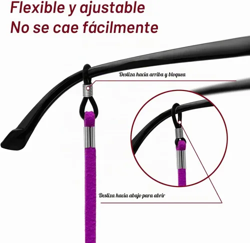 Vista 4 de VOOGLASS Correa para lentes (6 unidades) para gafas deportivas, cordón ajustable para lentes de sol, soporte para el cuello, retenedor de cordón 6