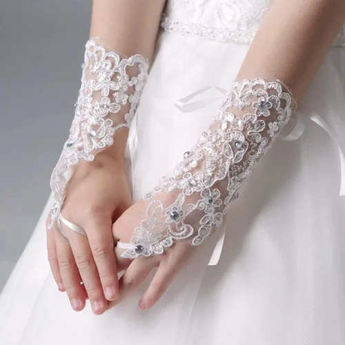 Vista 5 de LeJulyeekay Guantes de encaje para comunión de boda concurso de princesa flores y niñas