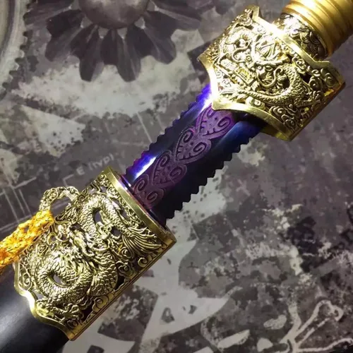 Vista 5 de Espada suprema, hecha a mano (hoja azul de acero de alto carbono, vaina de madera negra) Chinese sword
