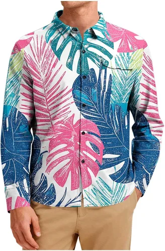 Vista 16 de Camisa hawaiana de manga larga con botones florales tropicales para hombre, camisas de playa con estampado de flores, camisas casuales de viaje