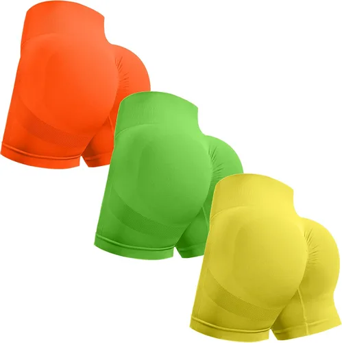 Vista 19 de Ovesport 3 piezas de pantalones cortos de entrenamiento para mujer, sin costuras, con levantamiento de glúteos, cintura alta, para yoga, gimnasio