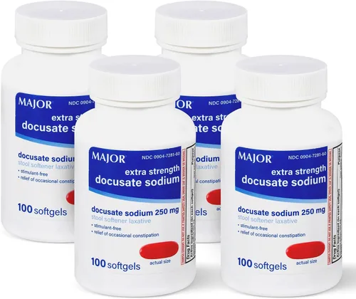 Vista 8 de MAJOR Docusate Sodium 250 mg, laxante suavizante de heces extra fuerte para alivio ocasional del estreñimiento, sin estimulantes, 100 cápsulas