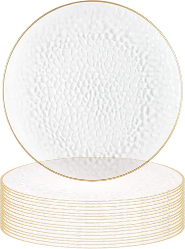 Vista 50 de PARTY BARGAINS Placas de carga de 13 pulgadas, paquete de 4, borde dorado transparente, cargadores desechables resistentes para comedor elegante Un