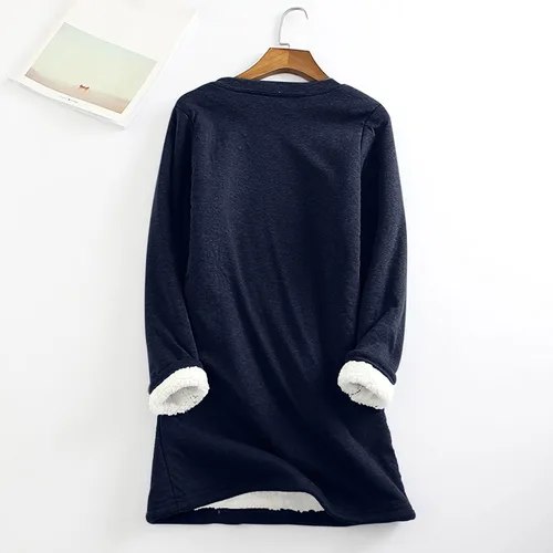 Vista 3 de Sudaderas de forro polar para mujer, sudadera de invierno cálida con forro de sherpa, cuello redondo, ropa interior térmica suave para descansar