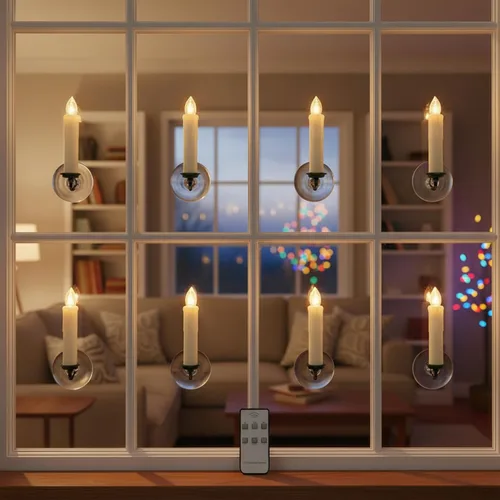 Vista 2 de Velas LED sin llama, 6 velas cónicas blancas con control remoto para decoración de bodas, 4 pulgadas