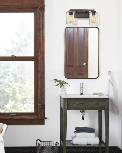 Vista 7 de Beionxii 2 luces de tocador de baño Aplique de pared vintage de bronce aceitado con vidrio transparente sembrado