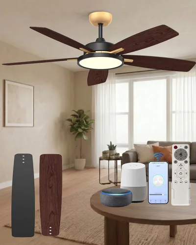 Vista 10 de Roomratv - Ventilador de techo inteligente compatible con App/Alexa/Google Negro