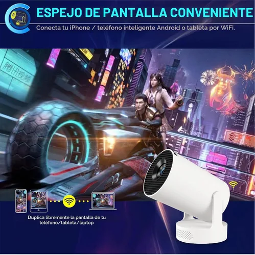 Vista 5 de Mini proyector portátil con alcance ultra corto, WiFi 6 y Bluetooth 5.4, soporte 4K, proyector inteligente Android 11 con más de 4000 aplicaciones