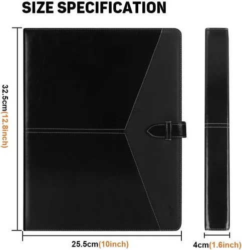Vista 3 de Toplive Padfolio - Carpeta organizadora de 3 anillas, carpeta de negocios para mujer, tamaño A4/carta, piel sintética, profesional, para Negro