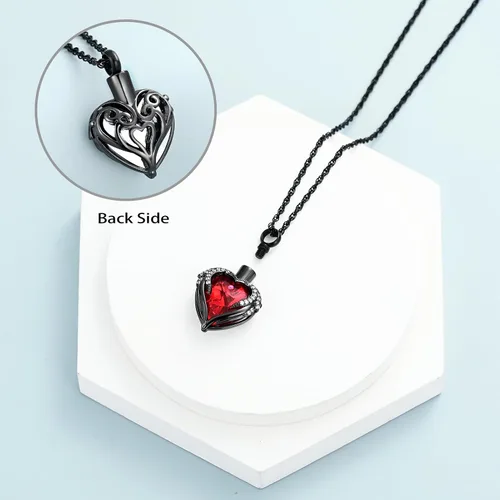 Vista 3 de shajwo Collar de Joyería de Cremación con Alas de Ángel y Corazón en Forma de Urna para Cenizas para Mujeres, Colgante Conmemorativo para Cenizas