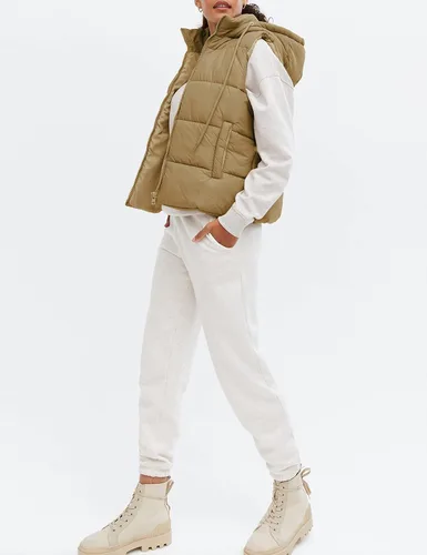 Vista 7 de Chaleco acolchado para mujer con capucha extraíble, sin mangas, con cremallera completa, chaqueta acolchada de plumón