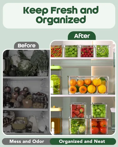 Vista 5 de KEMETHY - Paquete de 11 organizadores y almacenamiento para refrigerador, contenedores organizadores apilables para refrigerador, contenedores