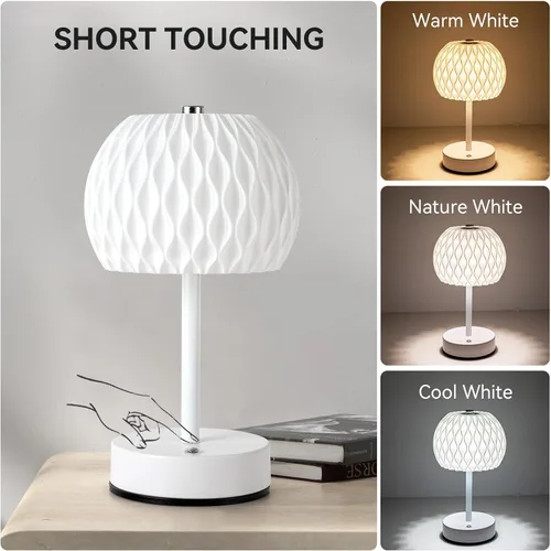 Vista 7 de Lámpara de mesa pequeña a pilas, 3 temperaturas de color, recargable, control táctil, lámpara de escritorio regulable, luz nocturna LED inalámbrica