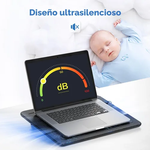 Vista 5 de TECKNET Almohadilla de enfriamiento para laptop, portátil, delgada, silenciosa, alimentada por USB, enfriador de almohadilla de enfriamiento con 3