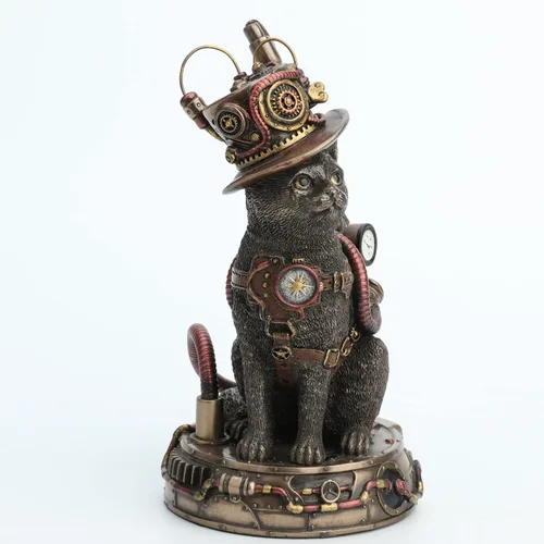Vista 6 de Veronese Design - Figura de resina de 5 1/4 pulgadas, estilo steampunk, victoriano, inventor, gatito, gato, estatua pintada a mano Negro