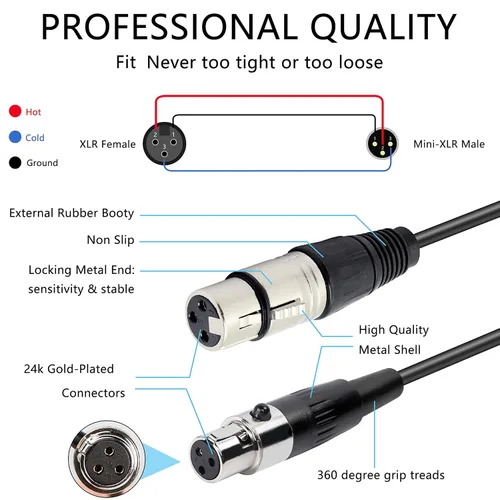 Vista 3 de XMSJSIY Adaptador de cable de audio XLR a XLR - Cable de micrófono de 3 pines a mini cable de micrófono de 3 pines para micrófono y cámara Lavalier