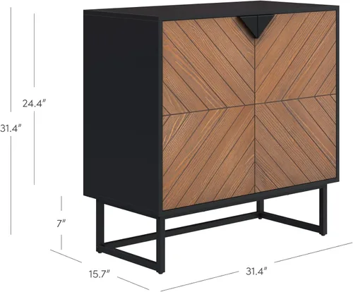 Vista 2 de Nathan James Enloe Aparador Buffet Moderno Gabinete de Almacenamiento de Acento Negro con Puertas en Acabado de Madera de Pino Rústico y Base