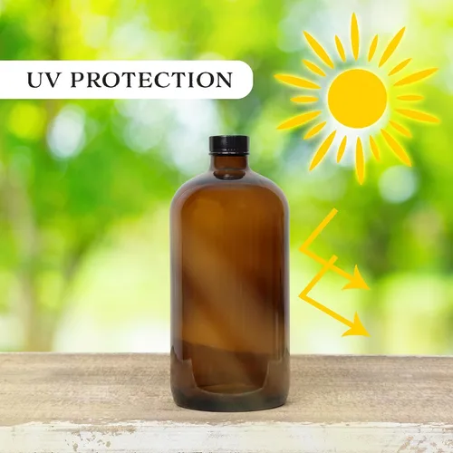 Vista 5 de Cornucopia - Botellas de cultivo de kombucha ámbar de 32 onzas, paquete de 4, botellas redondas de vidrio Boston de 1 cuarto de galón con 6 tapas