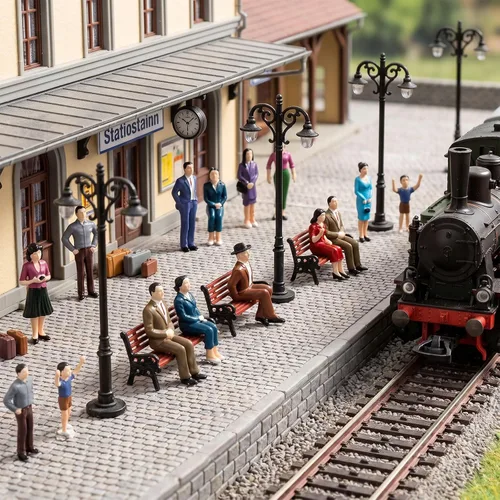 Vista 4 de Namalu 17 Pcs 1: 25 Scale Mini People Figurines Model with Benches