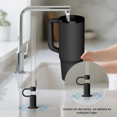 Vista 3 de YOTIME Tapas de silicona para popotes, 6 piezas reutilizables de 0.39 pulgadas/10mm con ventosa para Stanley Cup 40 30 oz, color negro