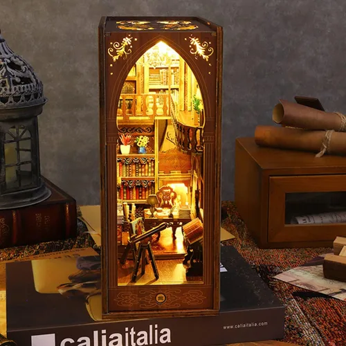 Vista 6 de Kit de manualidades 3D para rincón de lectura - Kit de casa en miniatura para adultos, adolescentes y principiantes, estantería de biblioteca