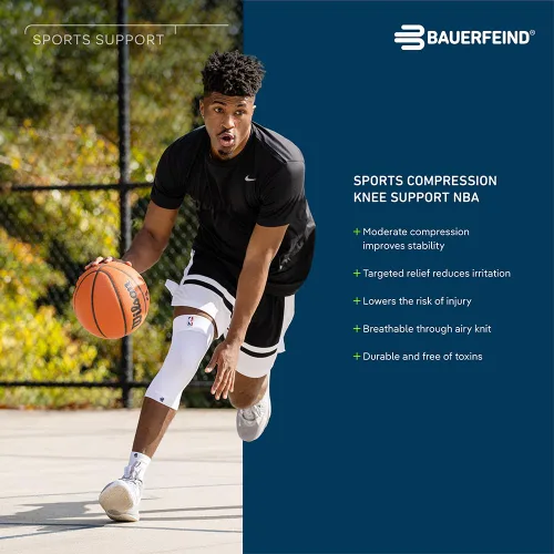 Vista 5 de Bauerfeind - Rodillera de compresión deportiva para rodillas NBA - Diseño ligero con zonas de agarre para alivio del dolor en la rodilla de Negro