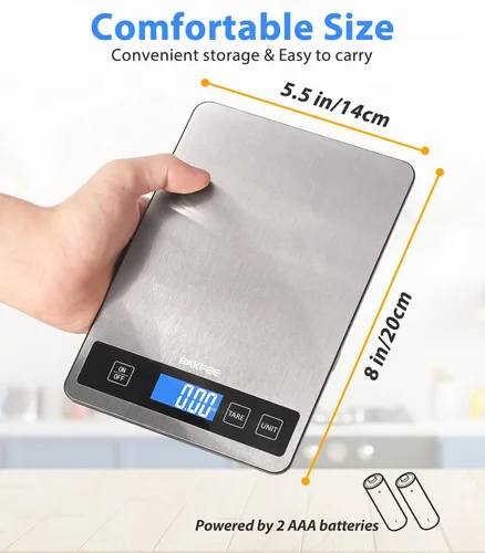 Vista 4 de Báscula de alimentos – Báscula digital de cocina de 33.1 lbs/33 libras con pantalla LCD de visión completa, gramos y onzas, acero inoxidable fácil