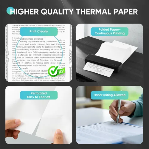 Vista 4 de Papel térmico plegable de 8.3 x 11 pulgadas, papel térmico continuo, compatible con impresora portátil Novodesk AZ5005, 50 hojas