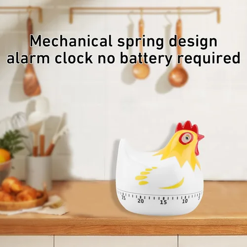 Vista 2 de Lindo temporizador de cocina en forma de pollo, temporizador mecánico de cuenta regresiva de 60 minutos para cocinar y hornear (blanco)