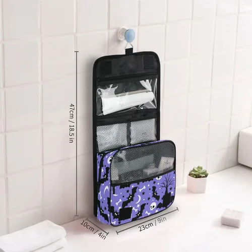 Vista 8 de MNSRUU Hanging Toiletry Bag Bats Satellites Skulls and Trees Travel Makeup bag for Toiletries Portable Travel Toiletry Organizer Cosmetic Bags with
