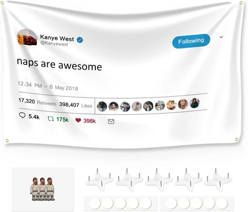 Vista 7 de Kanye - Banderas de tweet para tapiz, Necesito una habitación llena de espejos con herramienta de instalación, banderas divertidas para habitación