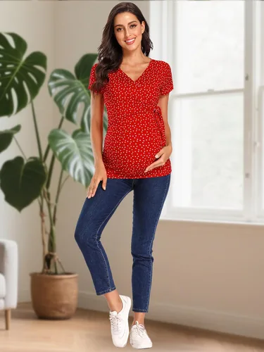 Vista 3 de Glampunch Camisas de maternidad para mujer, manga corta y larga, con lazo frontal, tops de maternidad