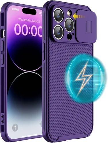 Vista 16 de Compatible con iPhone 13 Pro Max, funda para iPhone 13 Pro Max con cubierta deslizante para lente, funda magnética delgada para iPhone 13 Pro Max