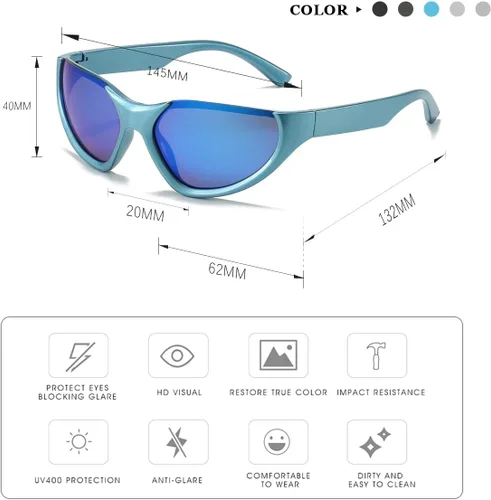 Vista 6 de LASPOR Gafas de sol deportivas envolventes para mujeres y hombres, lentes deportivos Y2K