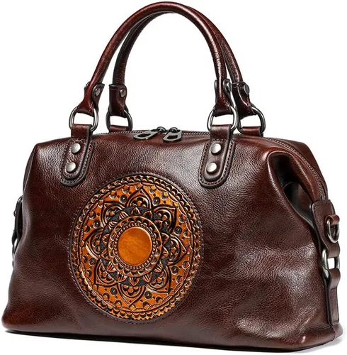 Vista 2 de Bolsos de cuero genuino para mujer, bolso cruzado retro Mandela