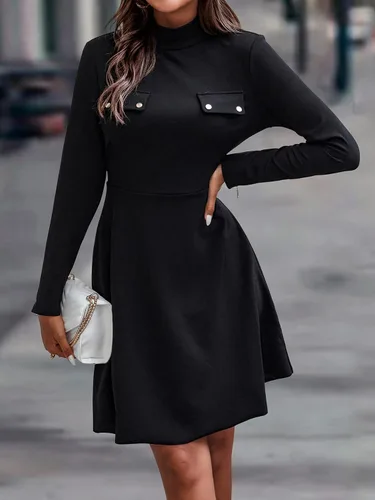 Vista 4 de WDIRARA Vestido corto elegante de manga larga con cuello alto falso para mujer