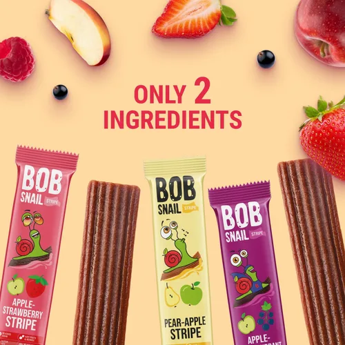 Vista 4 de BOB SNAIL Bocadillos de fruta saludables para niños y adultos – 30 bocadillos de fruta en tiras con sabor a manzana-pera, fresa, grosella negra