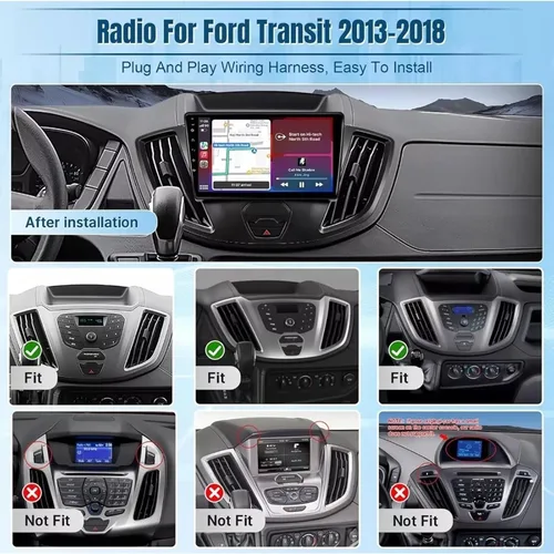 Vista 2 de Radio de coche con pantalla táctil de 9 pulgadas para Ford Transit 2013-2019, Android 13.0 Estéreo de coche doble DIN con Carplay Android Auto Audio
