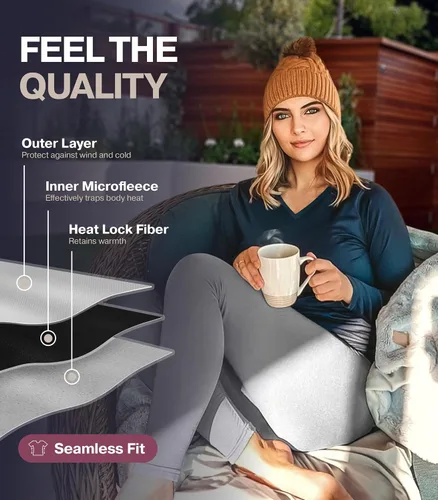 Vista 4 de Thermajane Camisetas térmicas de manga larga para mujer, para clima frío, ropa interior o capa base térmica